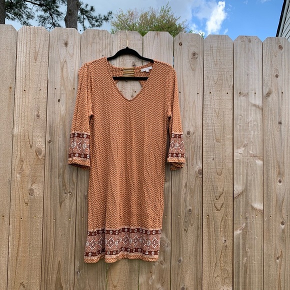 Stitch Fix Skies Are Blue Mustard Wren Knit Dress Burnt Orange large petite boho - Picture 2 of 7
